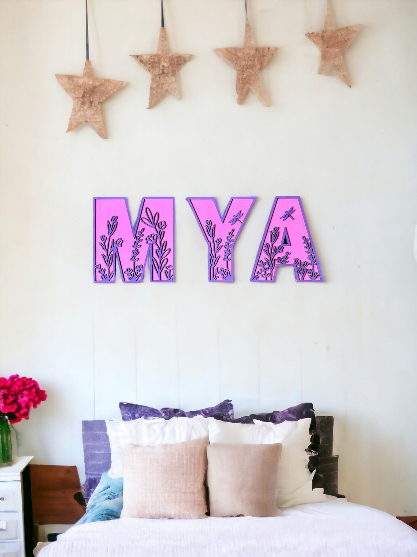 Custom "Floral Name Sign" for Nursery - Personalized Wooden Name with Acrylic Floral Outline