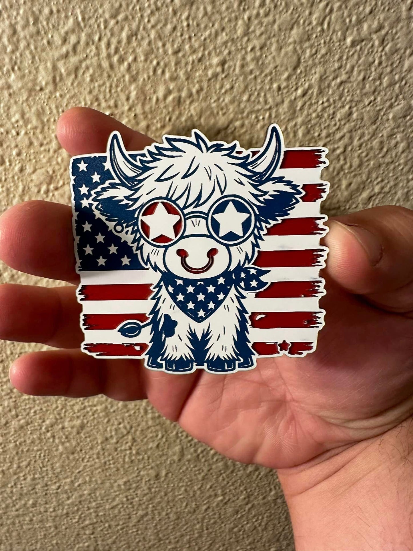 Patriotic Highland Cow Hat with Acrylic Patch