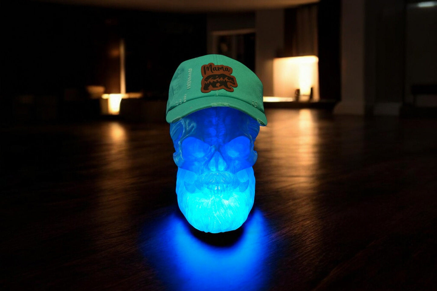 Glowing LED Skull Hat Stand Skull with Beard 3d Print Headphone Stand Skull Hat Display
