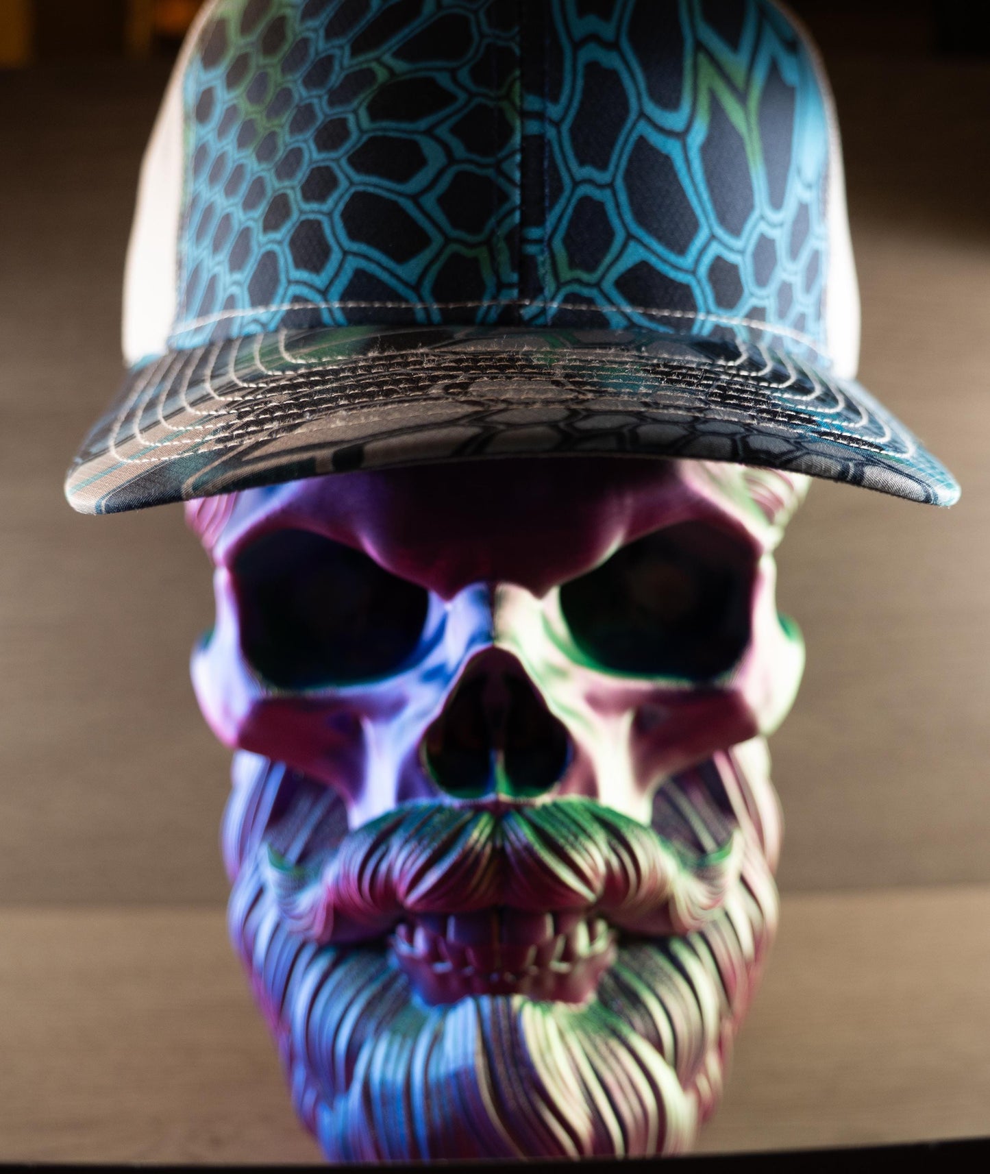 3D Printed Bearded Skull Display for Hats and Headphones