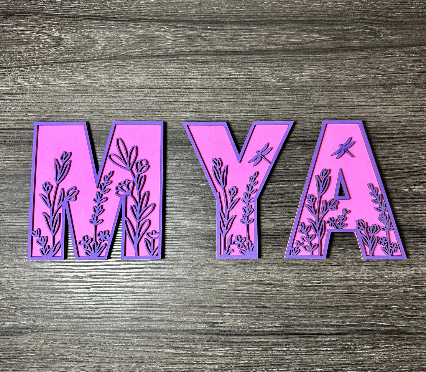 Wall Art for Nursery - Personalized Wooden Name with Acrylic Floral Outline - Custom Nursery Gift