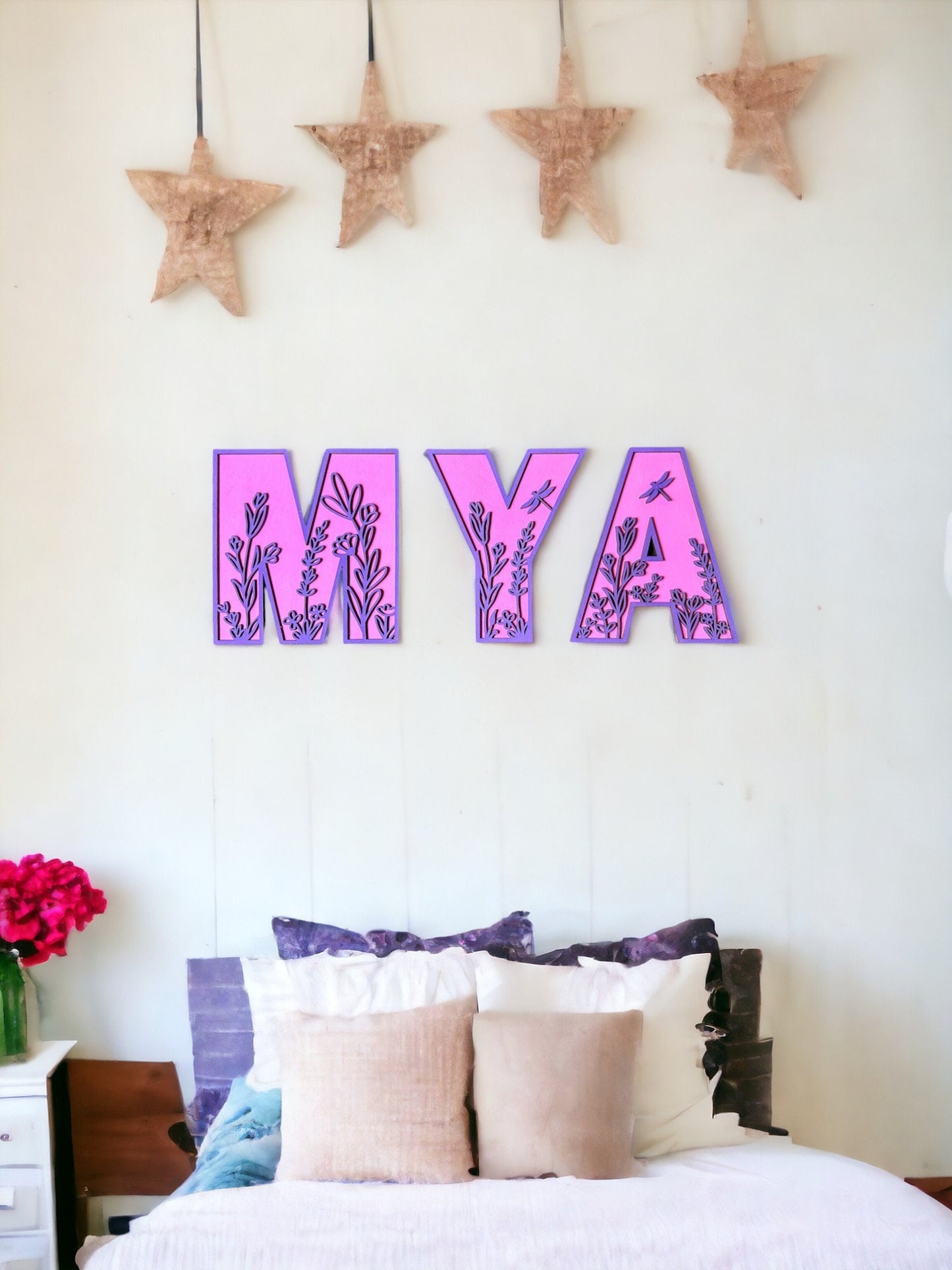 Wall Art for Nursery - Personalized Wooden Name with Acrylic Floral Outline - Custom Nursery Gift