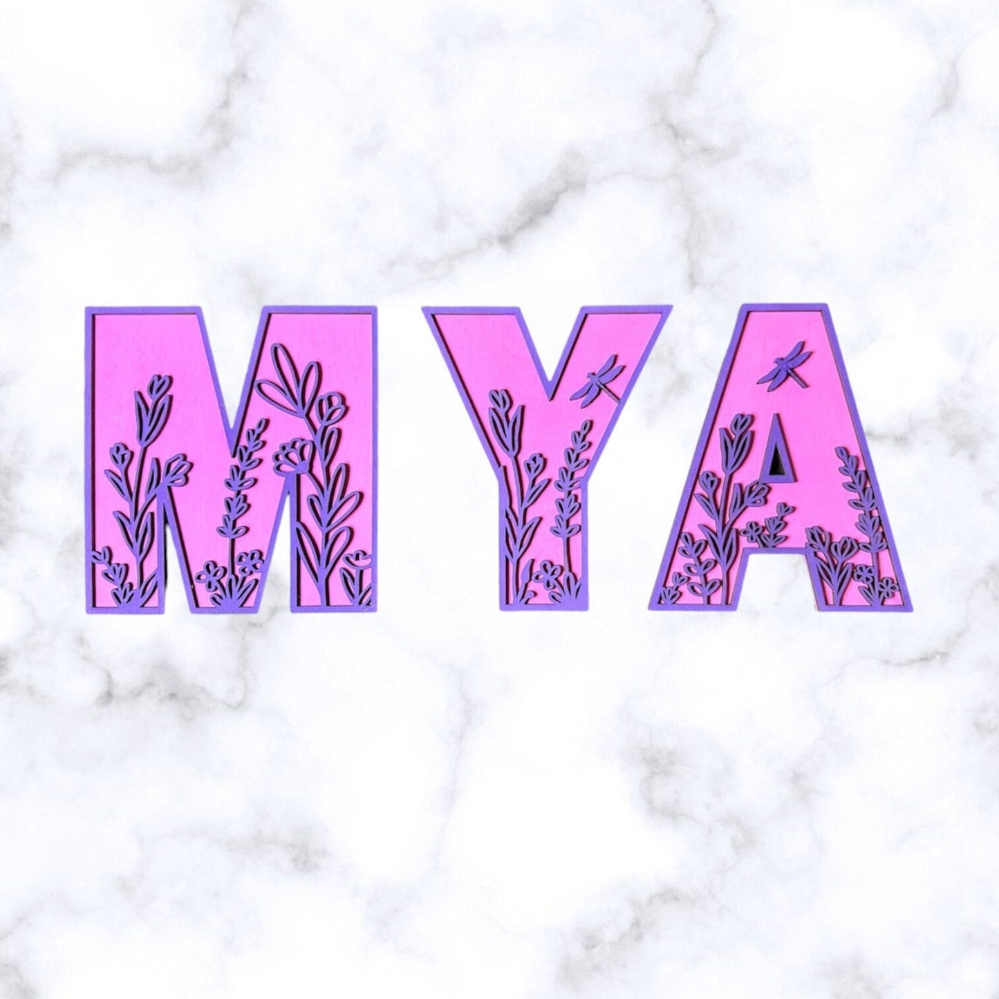 Wall Art for Nursery - Personalized Wooden Name with Acrylic Floral Outline - Custom Nursery Gift