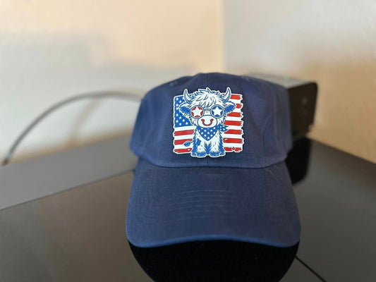 Patriotic Highland Cow Hat with Acrylic Patch