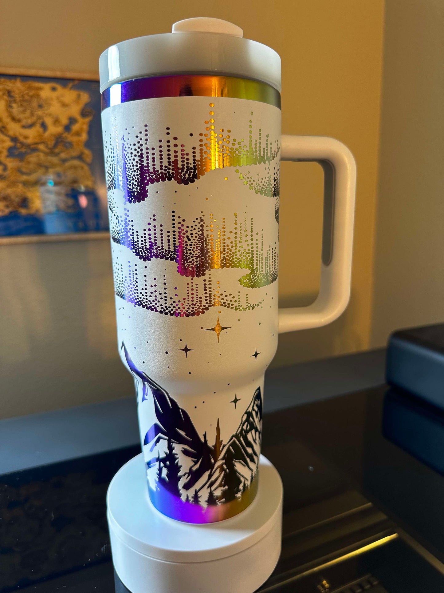Personalized Northern Lights Tumbler: 40oz Stainless Steel Cup with Handle