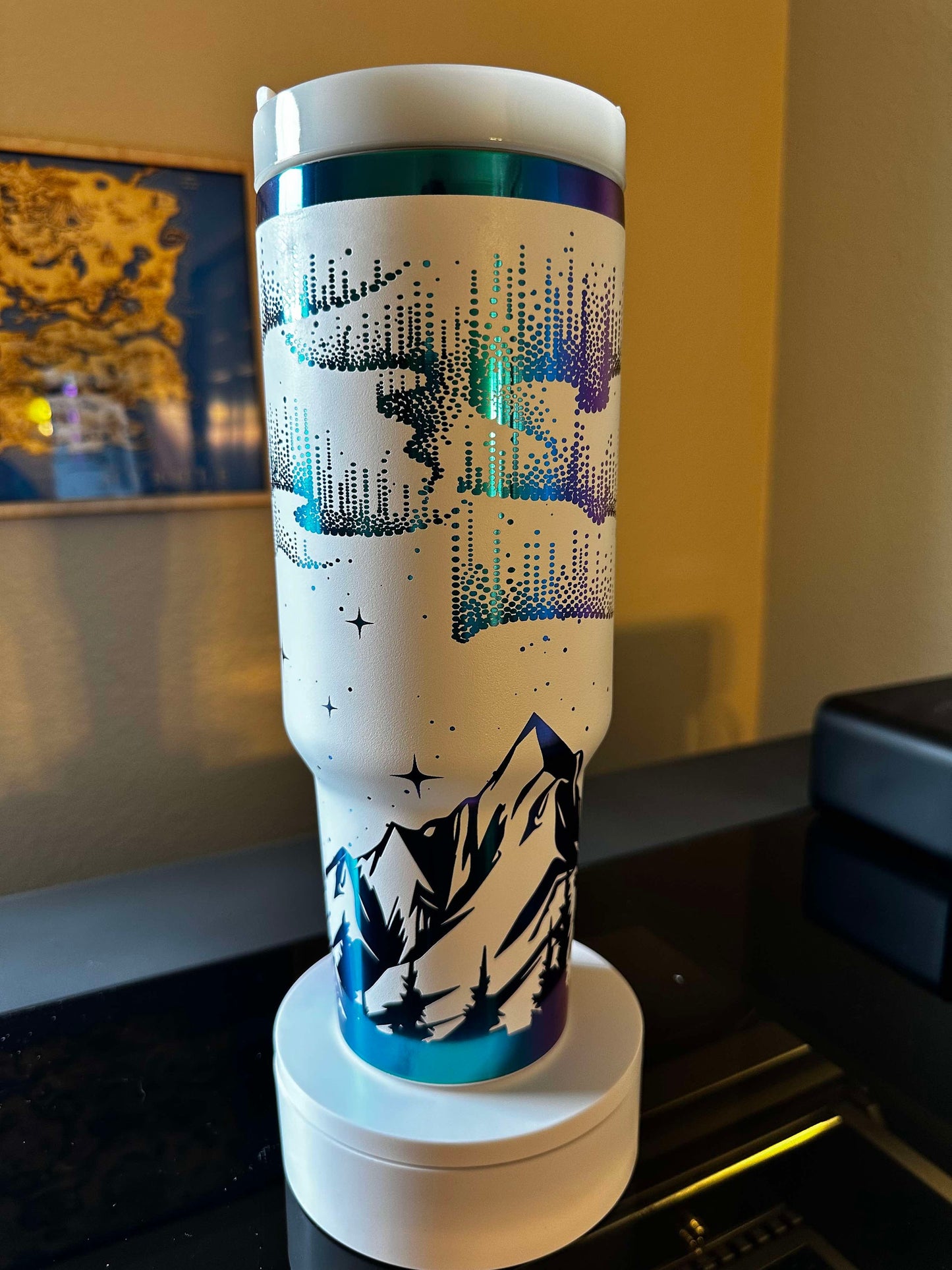Personalized Northern Lights Tumbler: 40oz Stainless Steel Cup with Handle