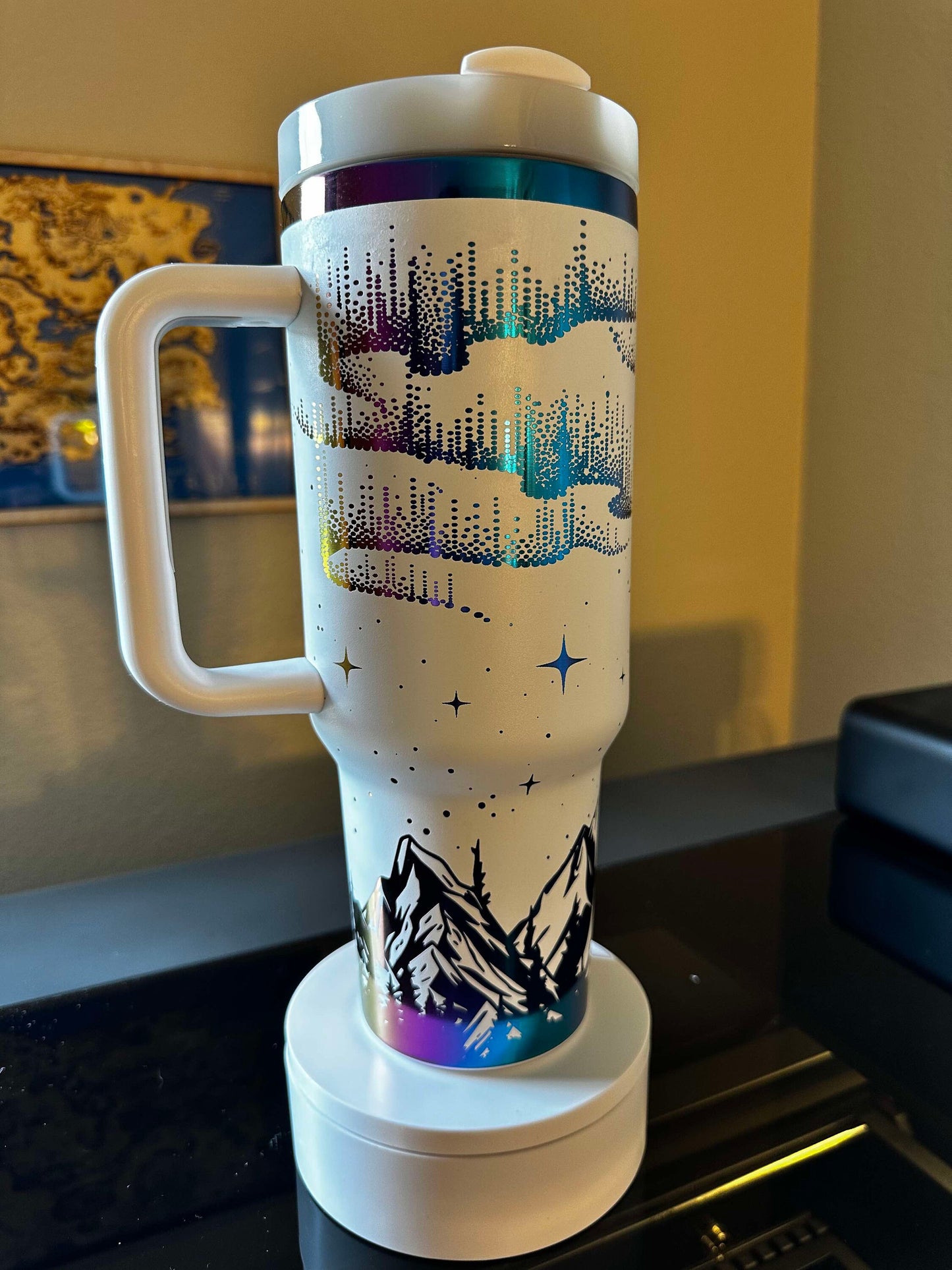 Personalized Northern Lights Tumbler: 40oz Stainless Steel Cup with Handle