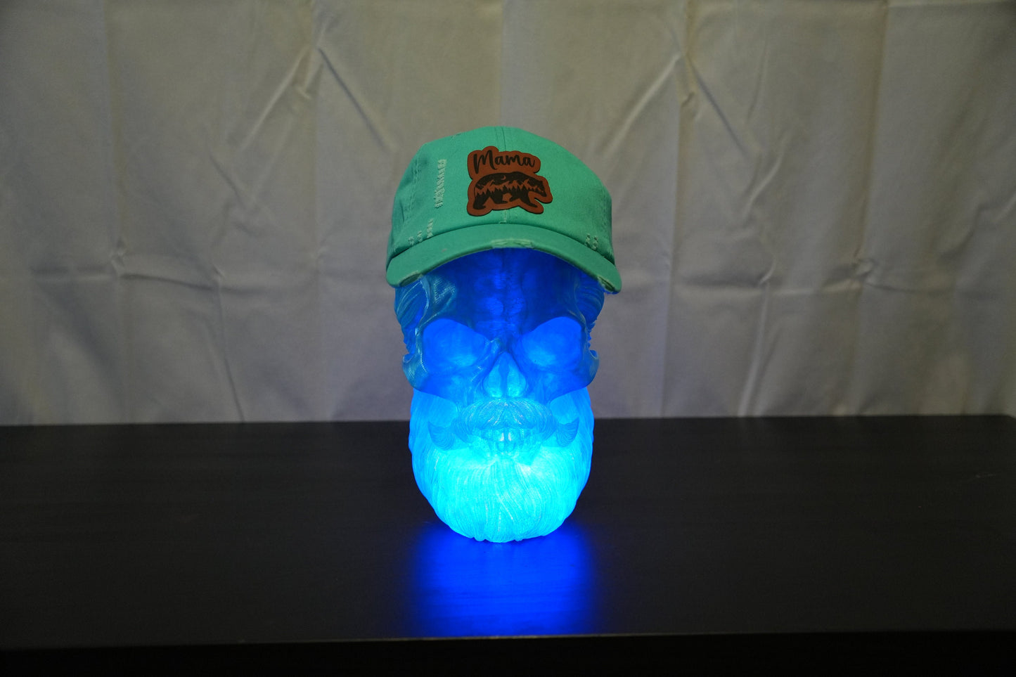 Glowing LED Skull Hat Stand Skull with Beard 3d Print Headphone Stand Skull Hat Display