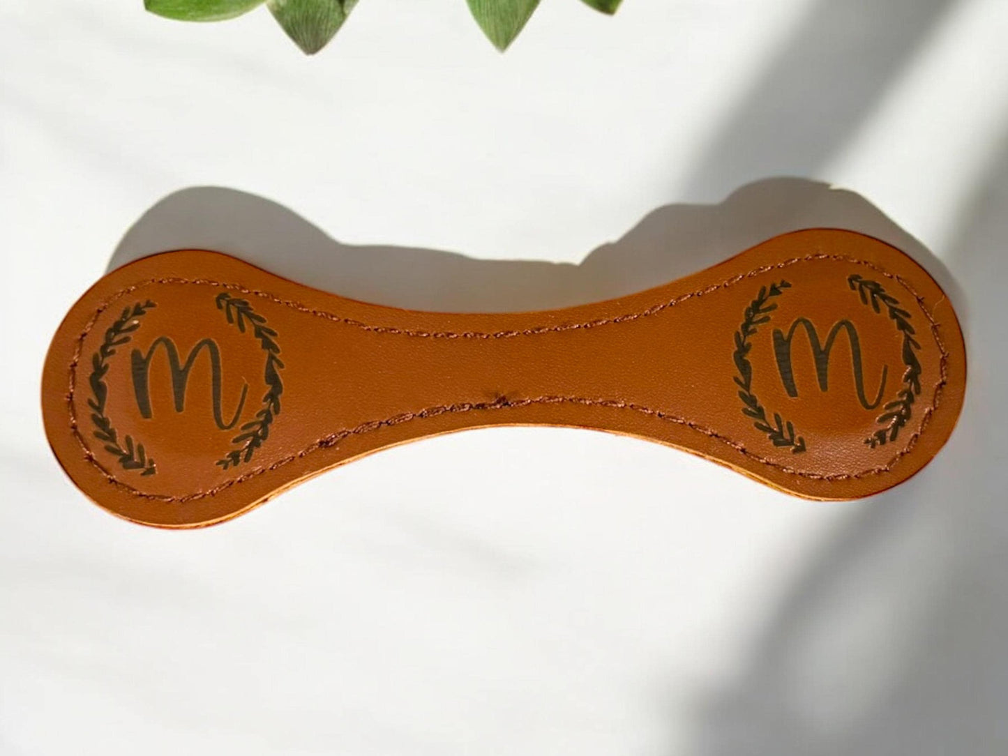 Personalized Leather Magnetic Bookmark: Engraved Initial Book Accessory