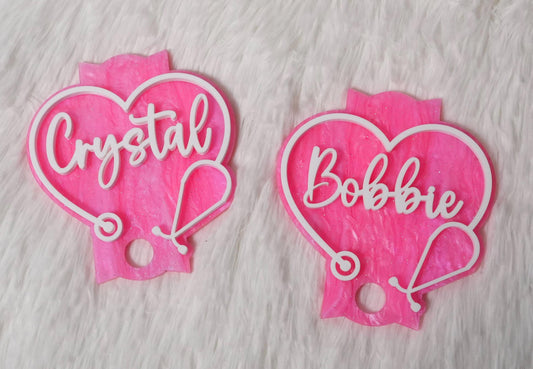Personalized Glitter Tumbler Topper: Nurse Stethoscope Name Plate