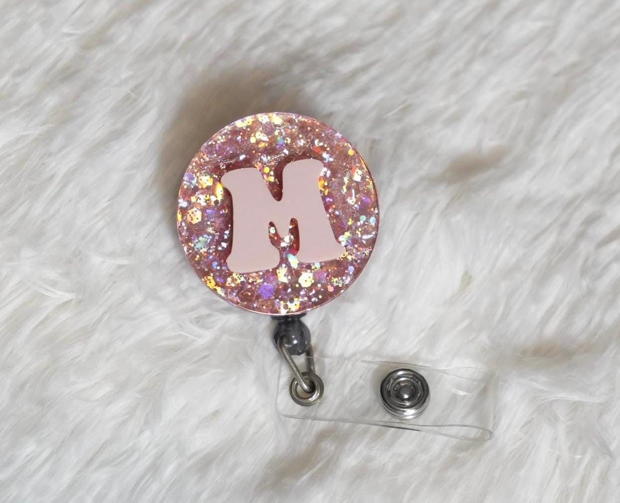 Glitter Initial Badge Reel: Custom Acrylic Nurse/Teacher Accessory