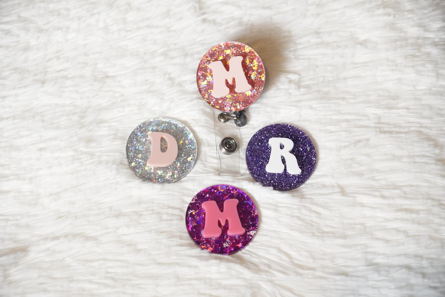 Glitter Initial Badge Reel: Custom Acrylic Nurse/Teacher Accessory