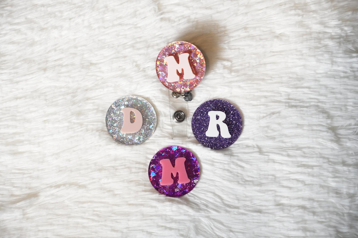 Glitter Initial Badge Reel: Custom Acrylic Nurse/Teacher Accessory