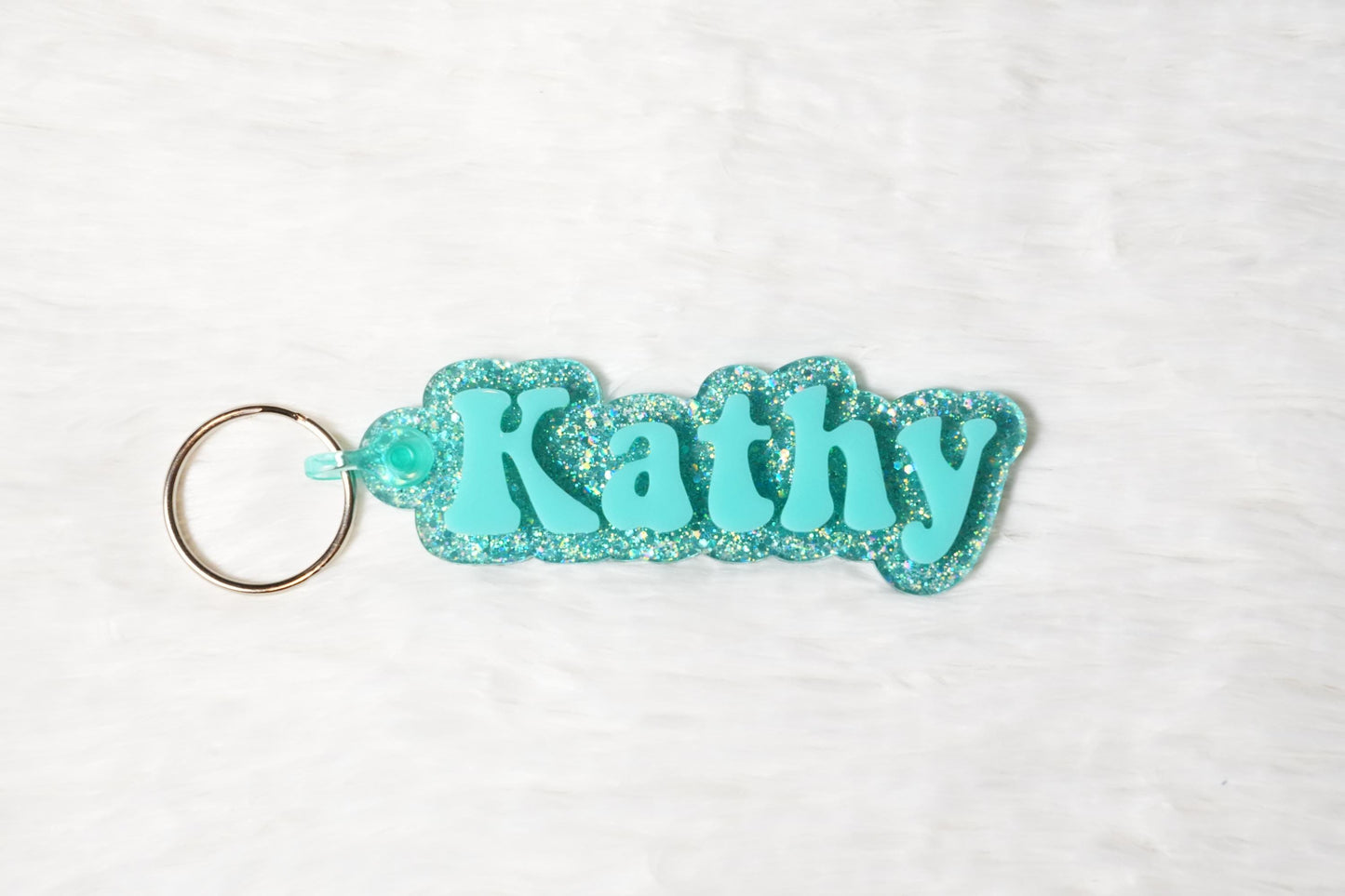 Personalized Glitter Acrylic Name Keychain: Retro Luggage Tag