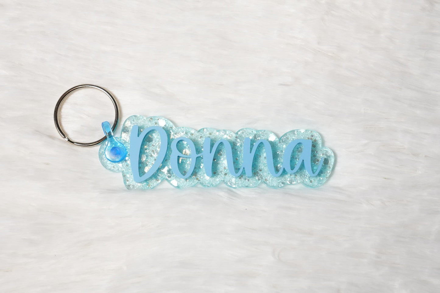 Personalized Glitter Acrylic Name Keychain: Retro Luggage Tag