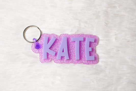 Personalized Glitter Acrylic Name Keychain: Retro Luggage Tag