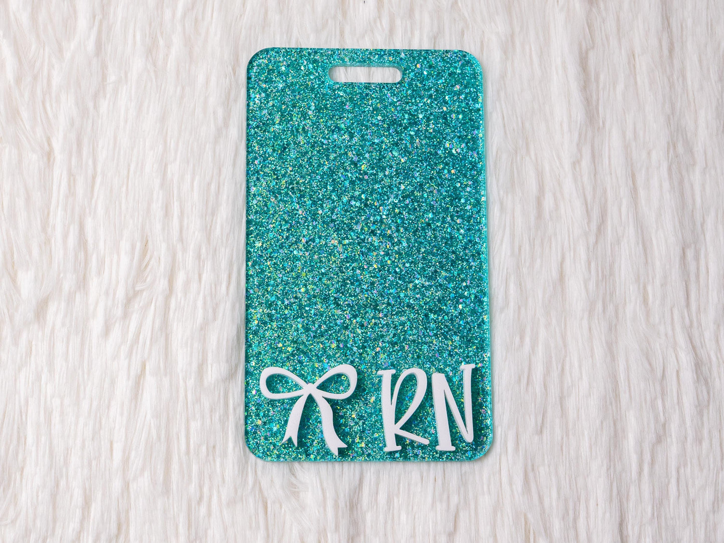 Glitter RN Badge Buddy: Acrylic Nurse Gift, Coquette Bow Accent