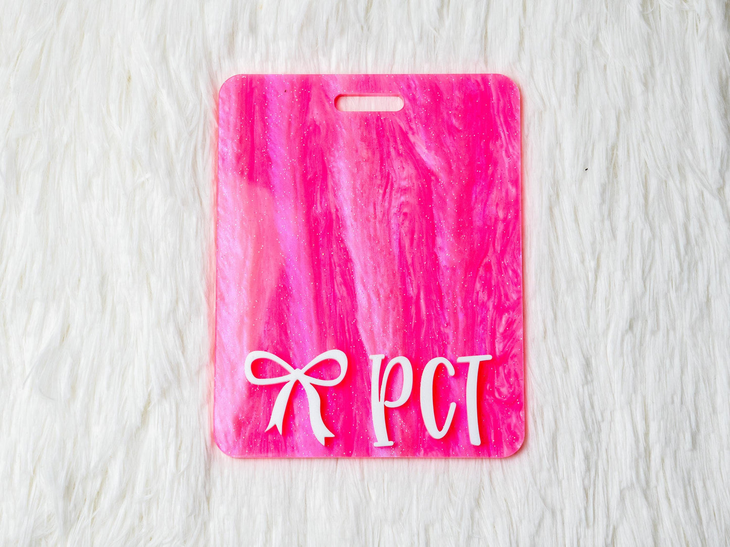 Glitter RN Badge Buddy: Acrylic Nurse Gift, Coquette Bow Accent