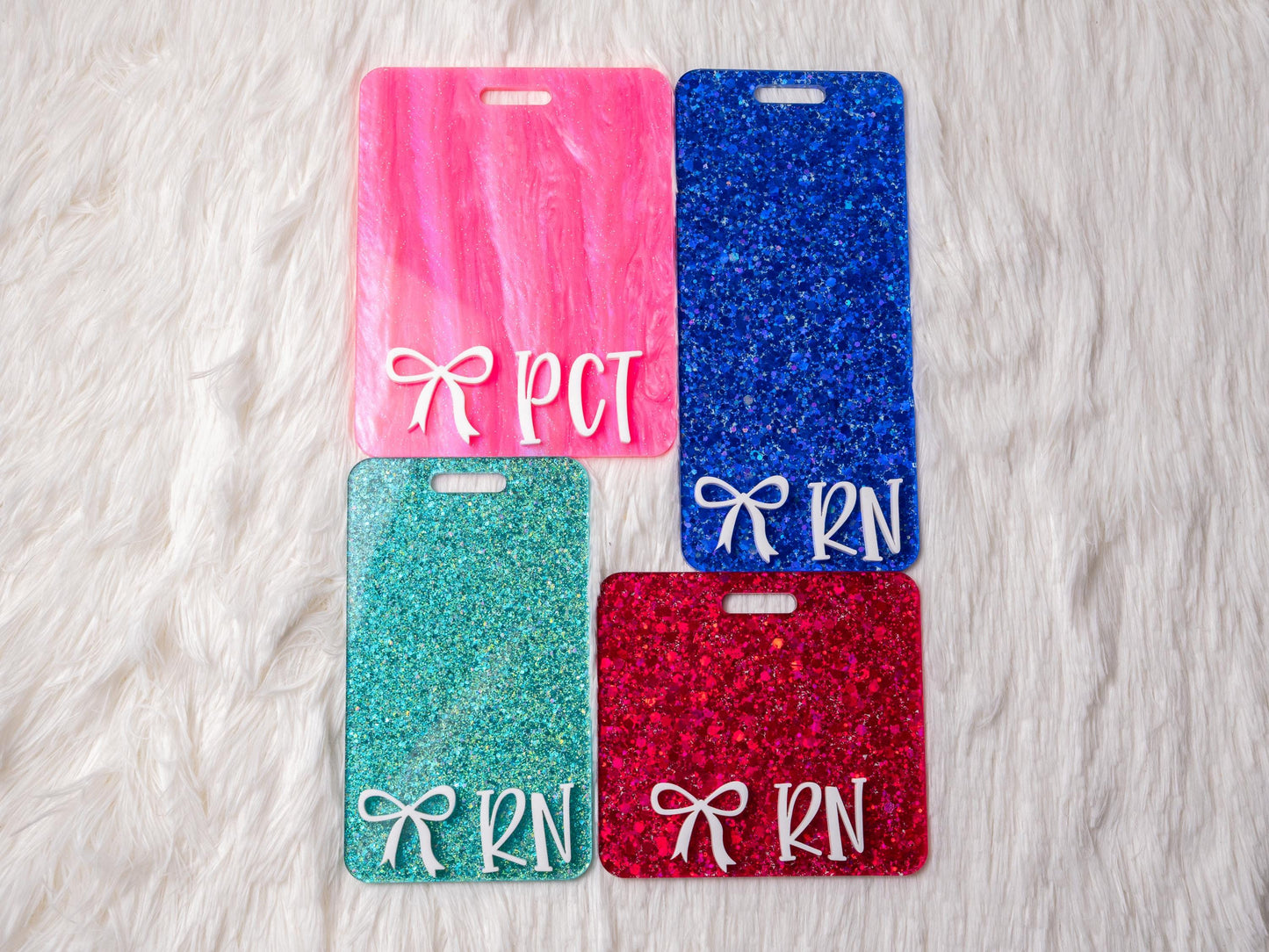 Glitter RN Badge Buddy: Acrylic Nurse Gift, Coquette Bow Accent