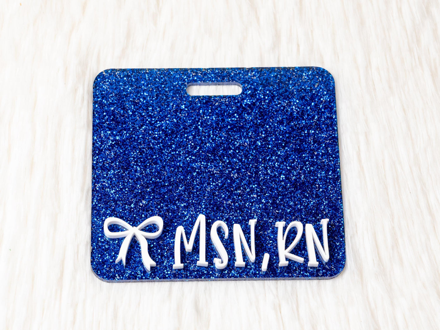 Glitter RN Badge Buddy: Acrylic Nurse Gift, Coquette Bow Accent