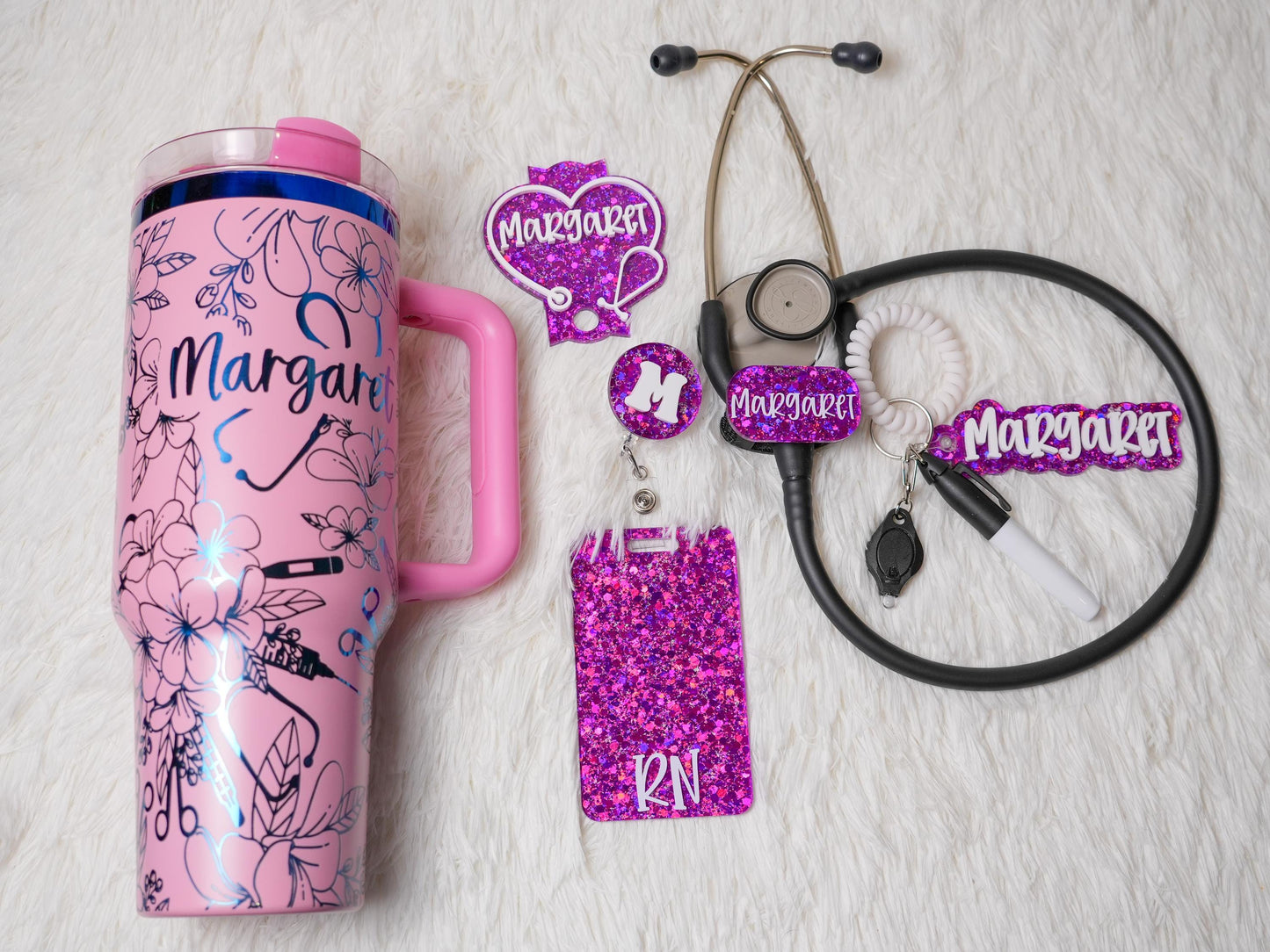 Nurses Week Gift Set: Personalized Tumbler, Stethoscope ID Tag & More