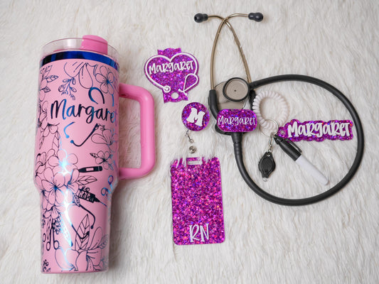 Nurses Week Gift Set: Personalized Tumbler, Stethoscope ID Tag & More