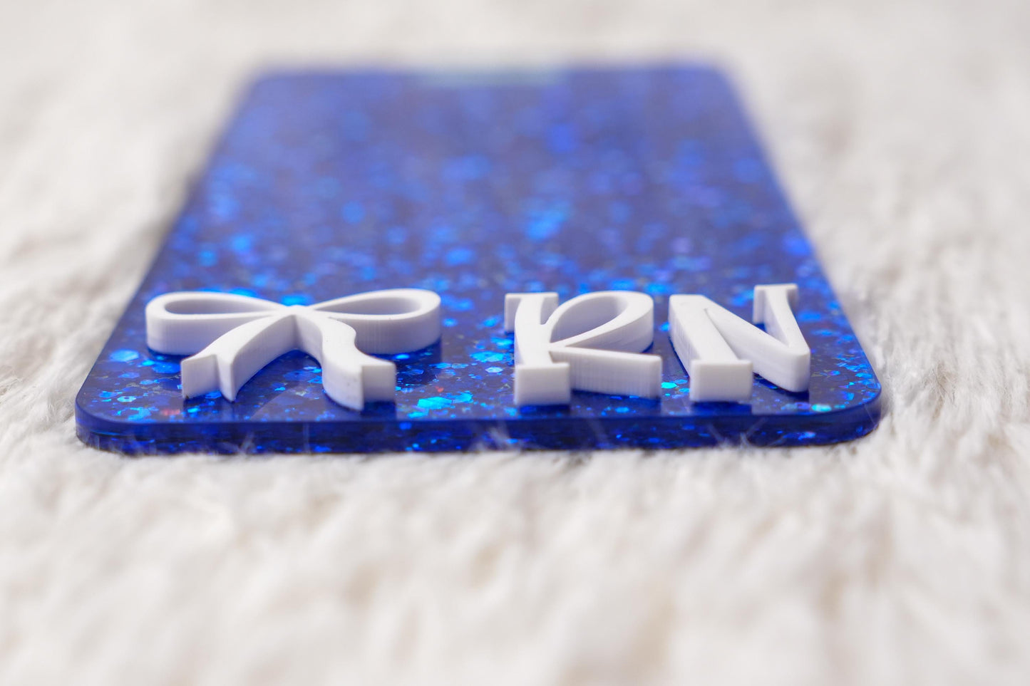 Glitter RN Badge Buddy: Acrylic Nurse Gift, Coquette Bow Accent