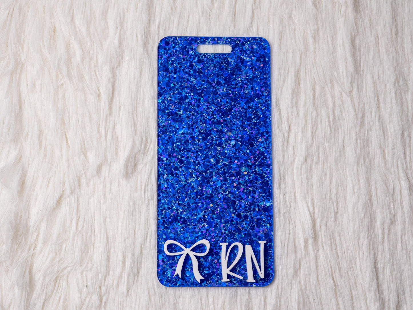 Glitter RN Badge Buddy: Acrylic Nurse Gift, Coquette Bow Accent