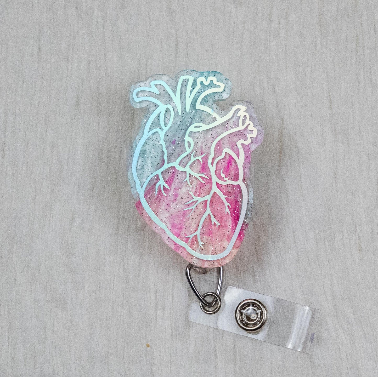 Glitter Anatomical Heart Badge Reel: Nurse, Doctor, Medical ID Holder