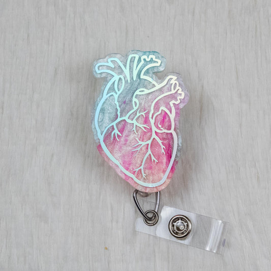 Glitter Anatomical Heart Badge Reel: Nurse, Doctor, Medical ID Holder
