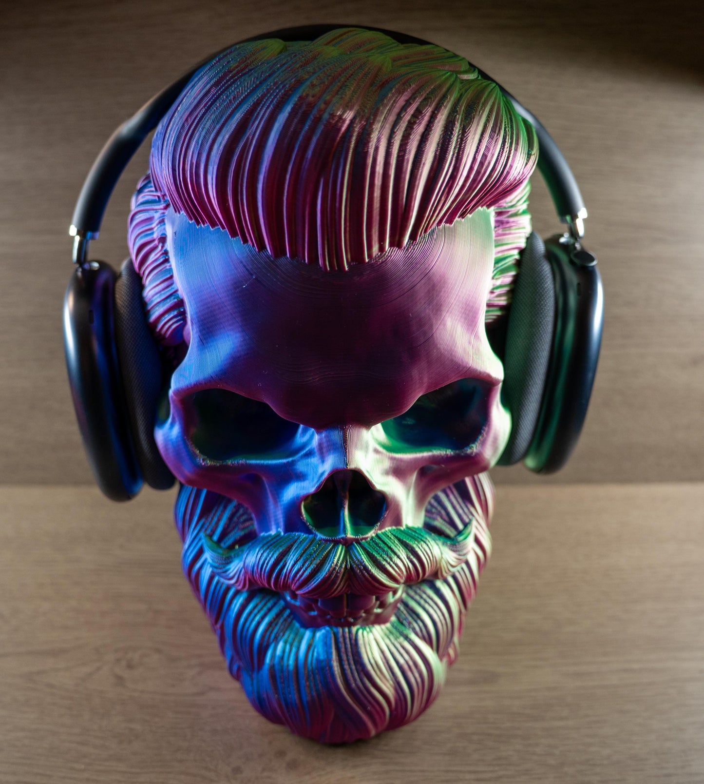 3D Printed Bearded Skull Display for Hats and Headphones