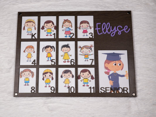 Personalized School Years Photo Frame - Laser Engraved, K-12, Holds 13 Photos, Graduation Gift