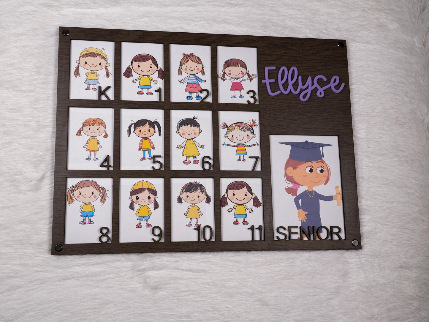Personalized School Years Photo Frame - Laser Engraved, K-12, Holds 13 Photos, Graduation Gift