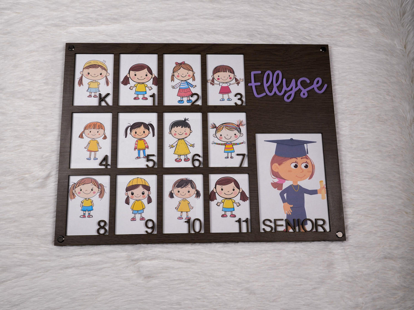 Personalized School Years Photo Frame - Laser Engraved, K-12, Holds 13 Photos, Graduation Gift