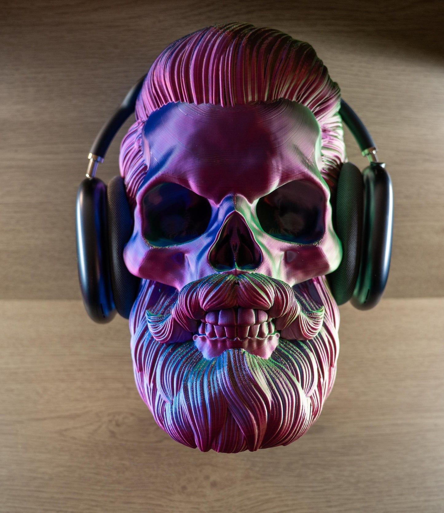 3D Printed Bearded Skull Display for Hats and Headphones