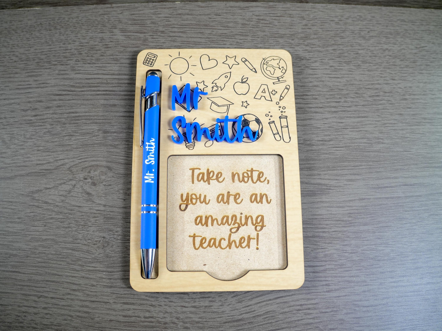 Sticky Note Holder, Pen Holder with Custom Name & Pen, Notes holder, Teacher Gift for Desk, Personalized Teacher Gift Appreciation