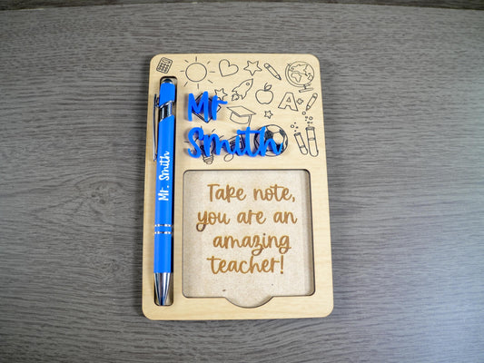 Sticky Note Holder, Pen Holder with Custom Name & Pen, Notes holder, Teacher Gift for Desk, Personalized Teacher Gift Appreciation