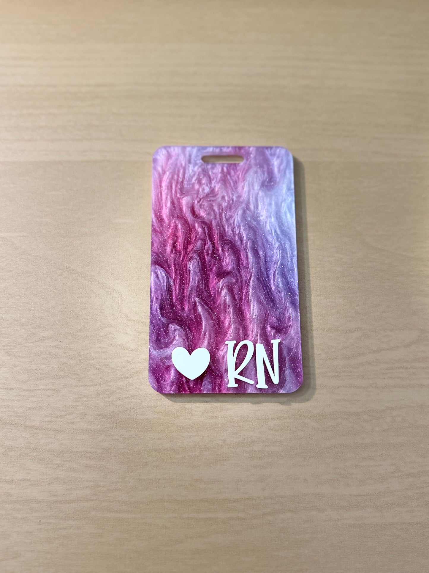 Glitter Heart Badge Buddy: RN Nurse Gift, Acrylic Badge Accessory