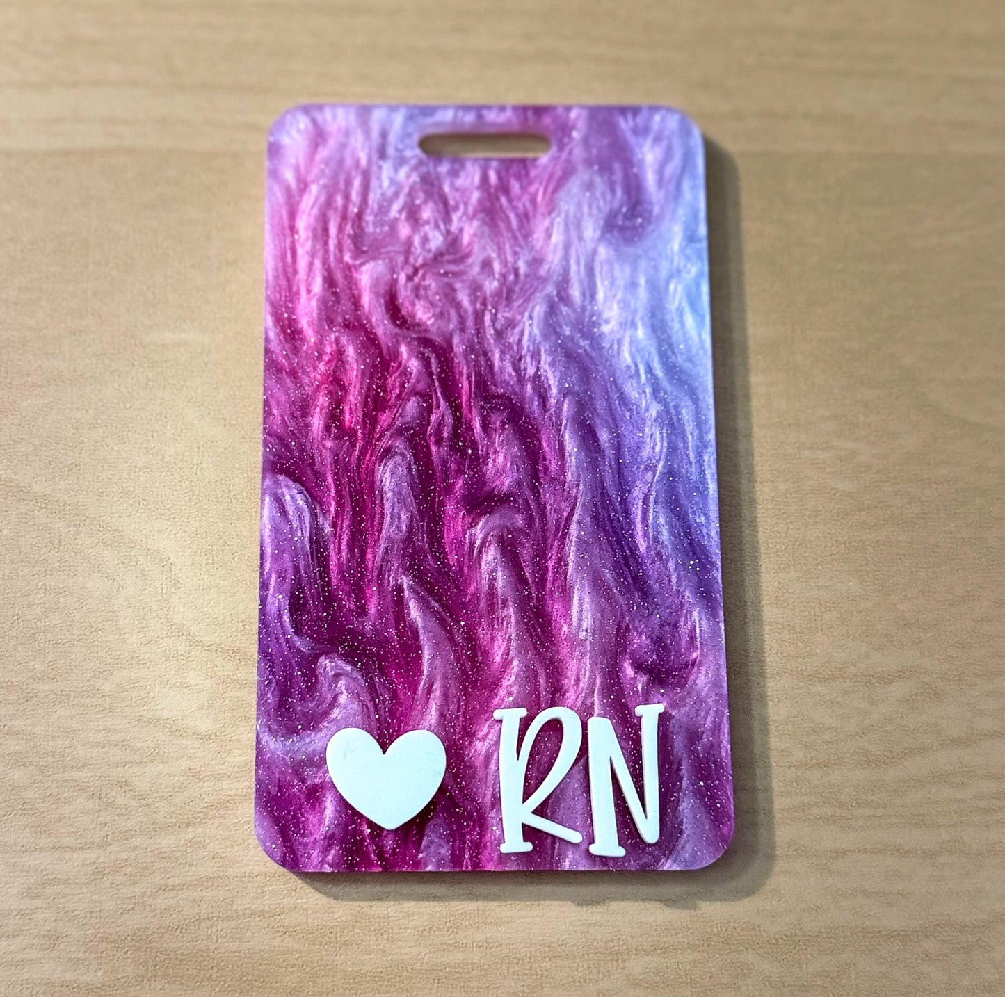 Glitter Heart Badge Buddy: RN Nurse Gift, Acrylic Badge Accessory