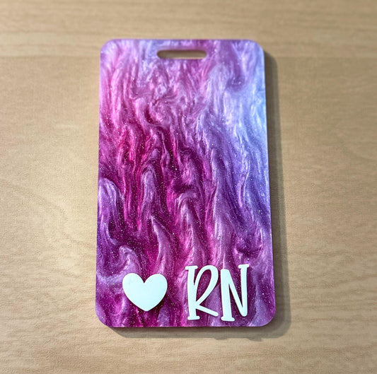 Glitter Heart Badge Buddy: RN Nurse Gift, Acrylic Badge Accessory