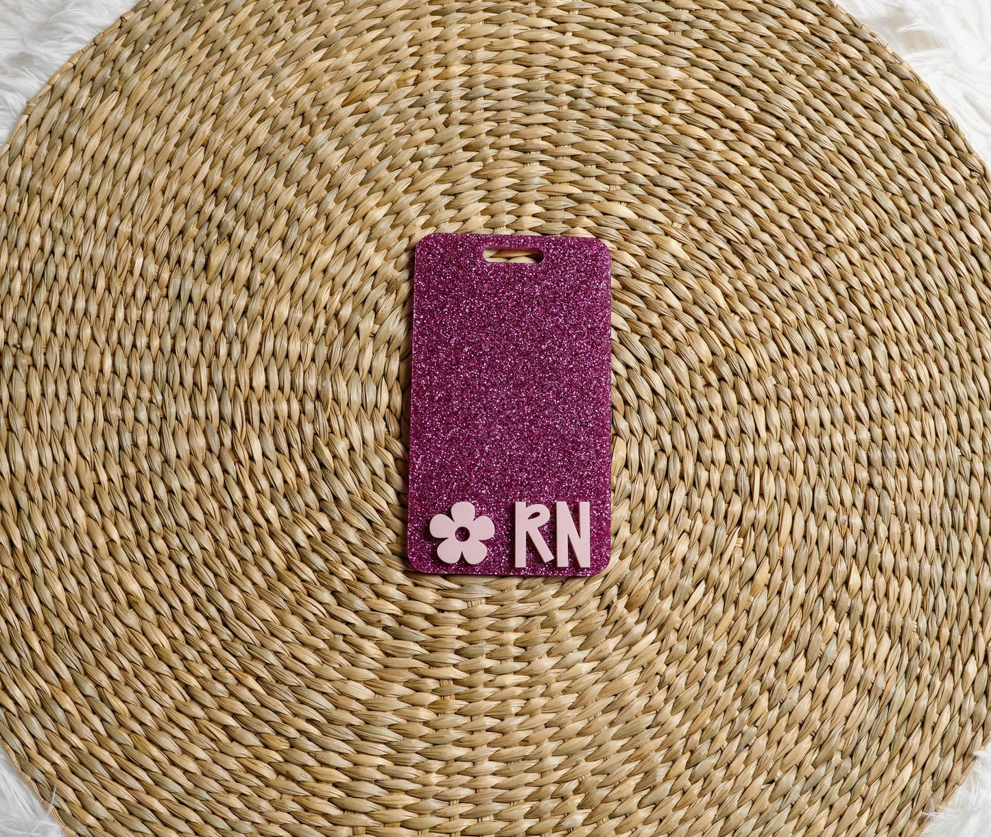 Daisy Glitter Badge Buddy: RN Nurse Gift, Acrylic Badge Reel Accessory