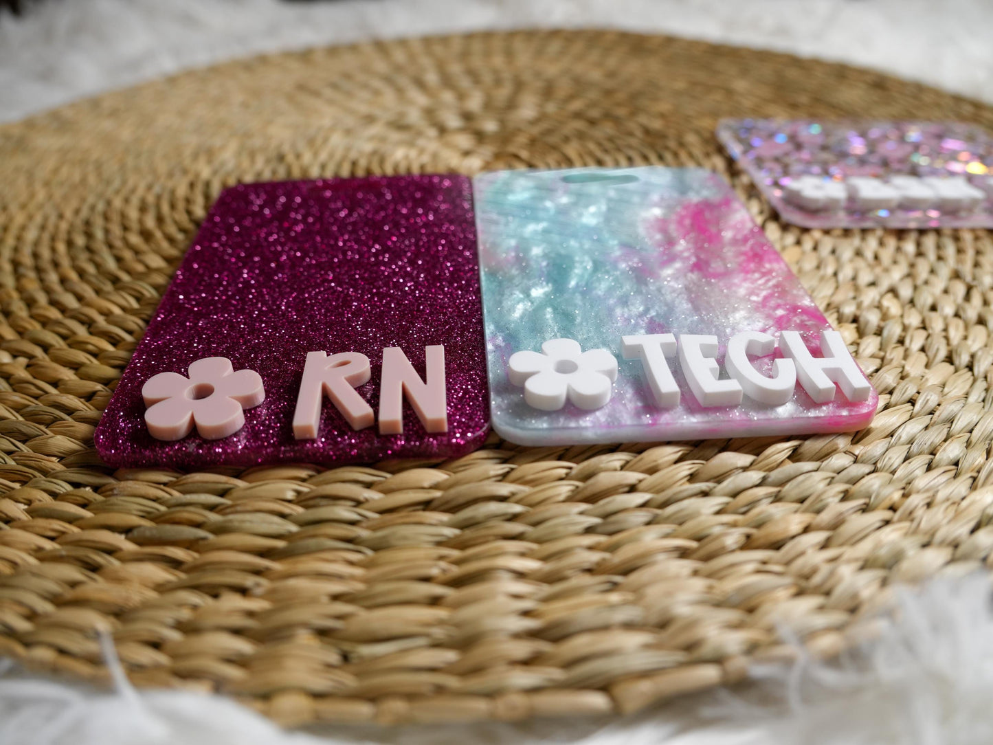 Daisy Glitter Badge Buddy: RN Nurse Gift, Acrylic Badge Reel Accessory