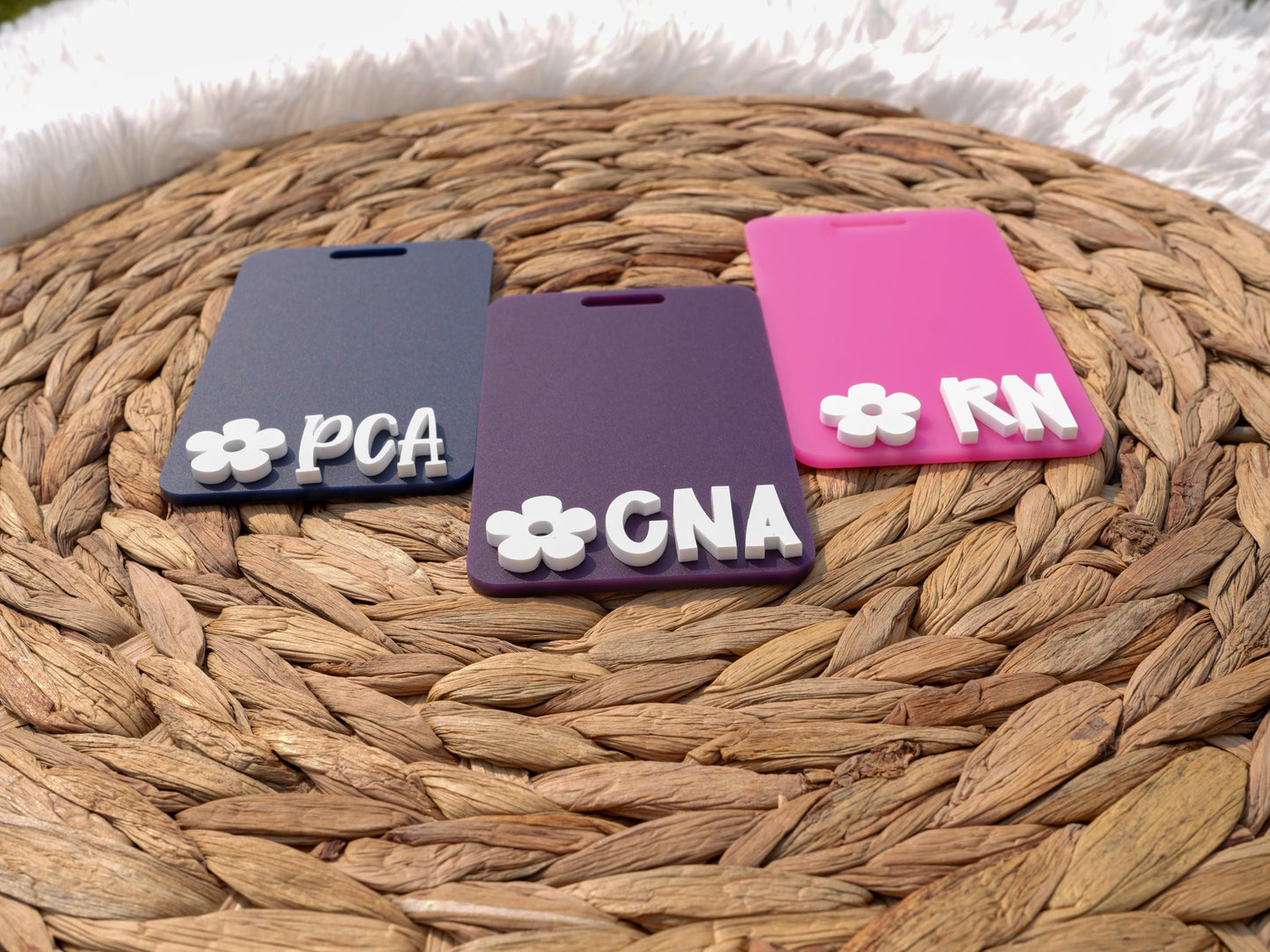 Daisy Matte Badge Buddy: RN Nurse Gift, Acrylic Badge Reel Accessory